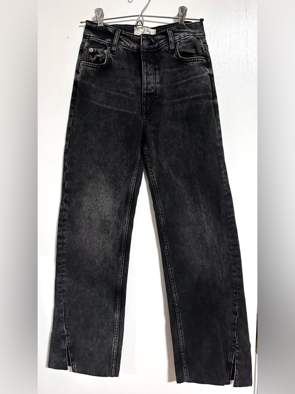 Free People Long Lines Slit Front High Rise Straight Leg Jeans Rockin Black 25 - Picture 6 of 8